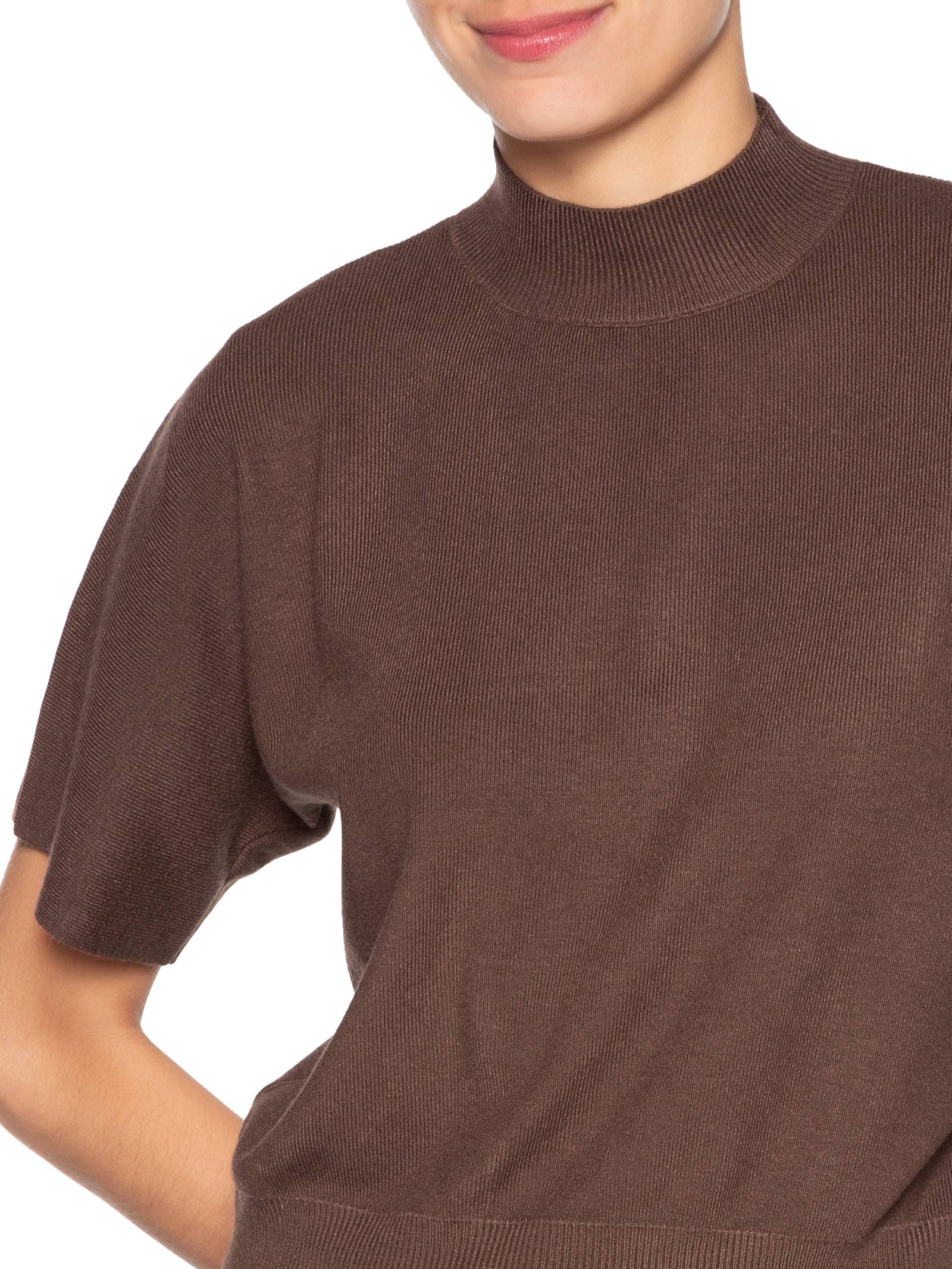 Blusa Feminina Manga Curta Em Tricot Marrom '2Essential