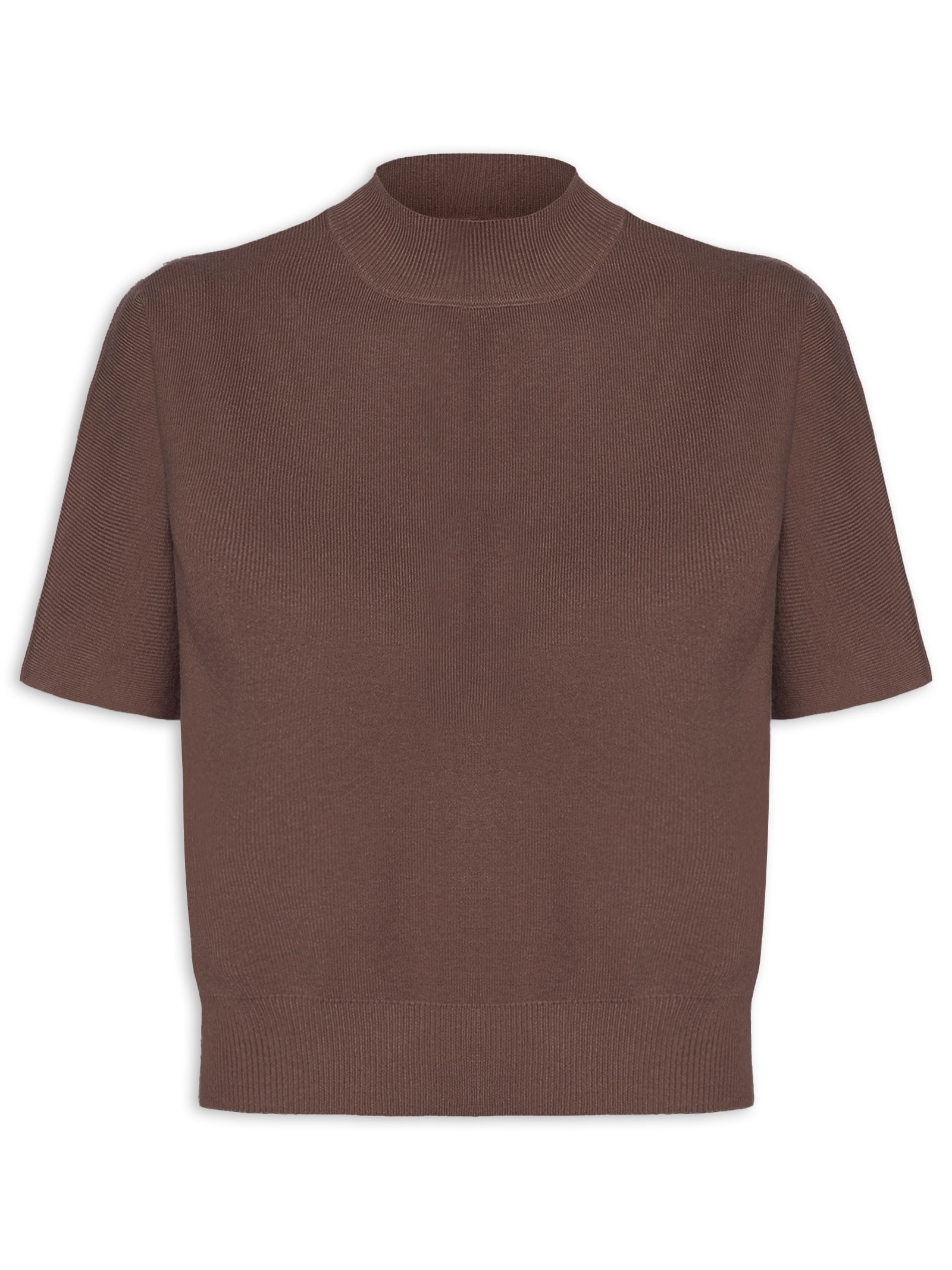 Blusa Feminina Manga Curta Em Tricot Marrom '2Essential