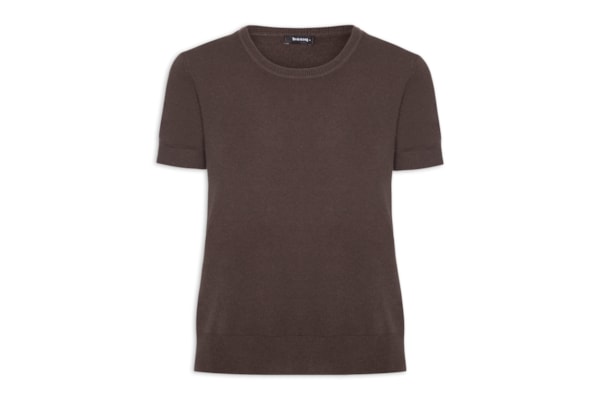 Blusa Feminina Manga Curta Em Tricot - Marrom