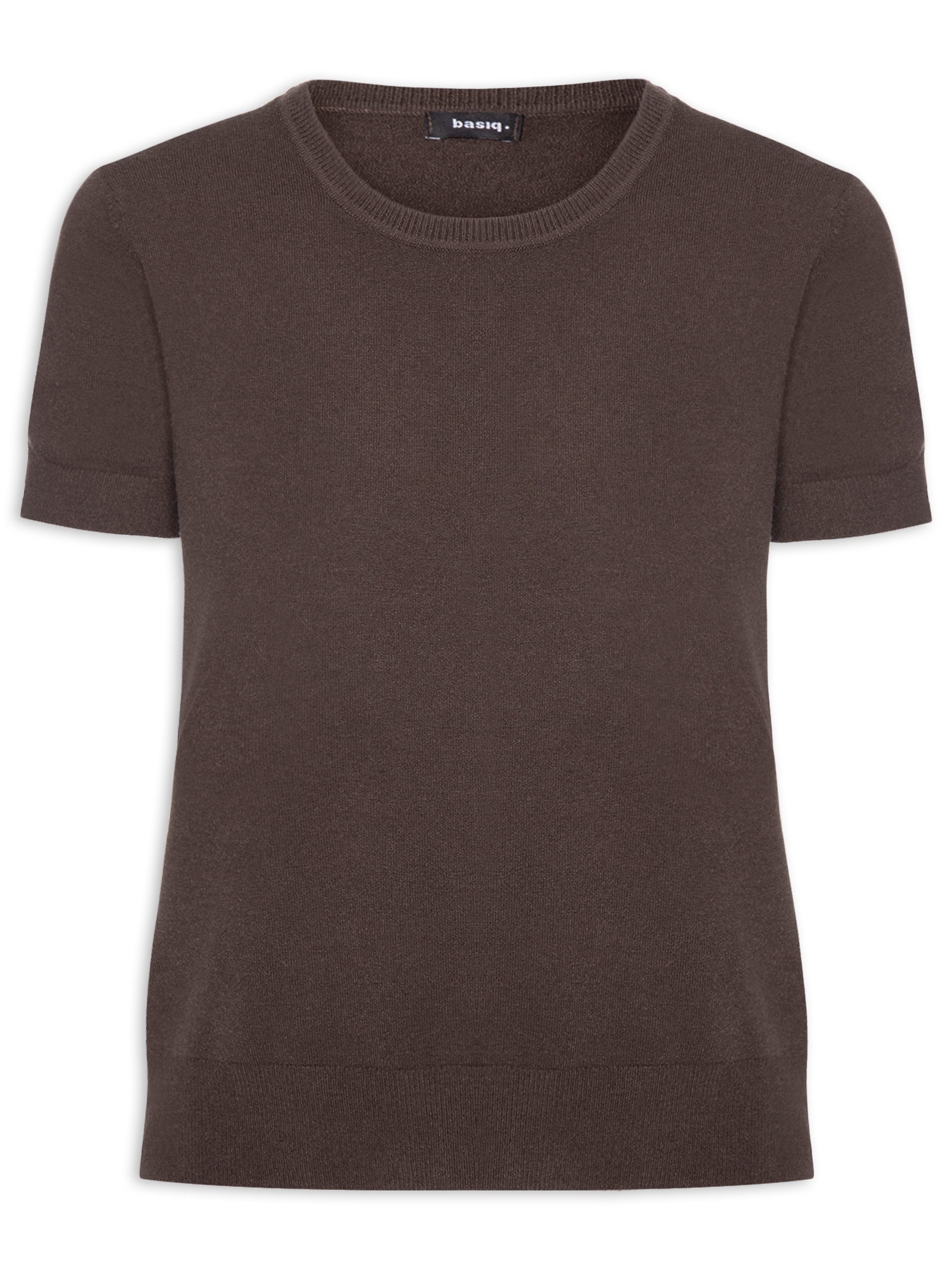 Blusa Feminina Manga Curta Em Tricot Marrom Basiq