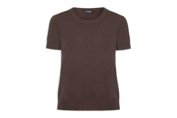 Blusa Feminina Manga Curta Em Tricot - Marrom