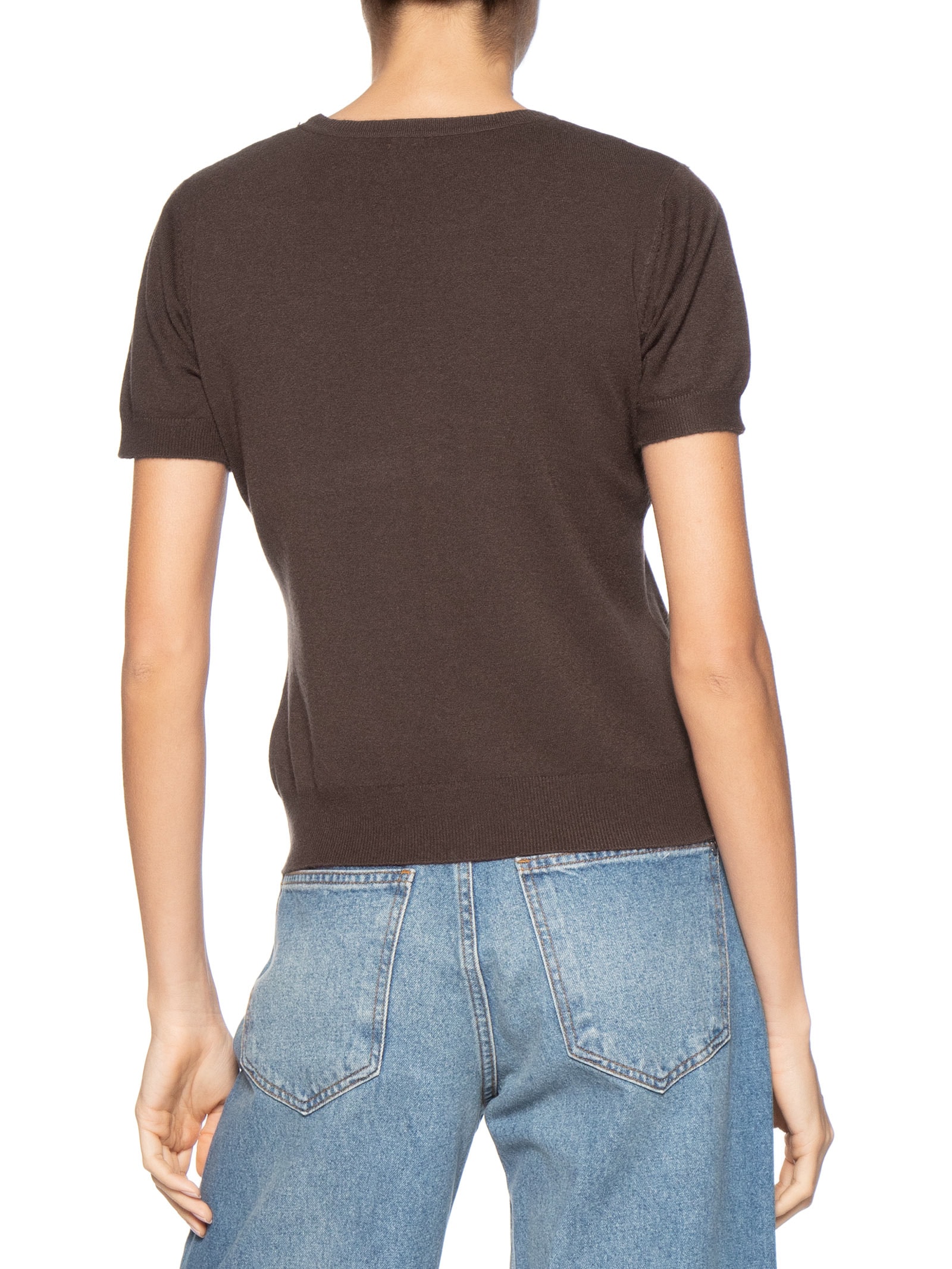 Blusa Feminina Manga Curta Em Tricot Marrom Basiq