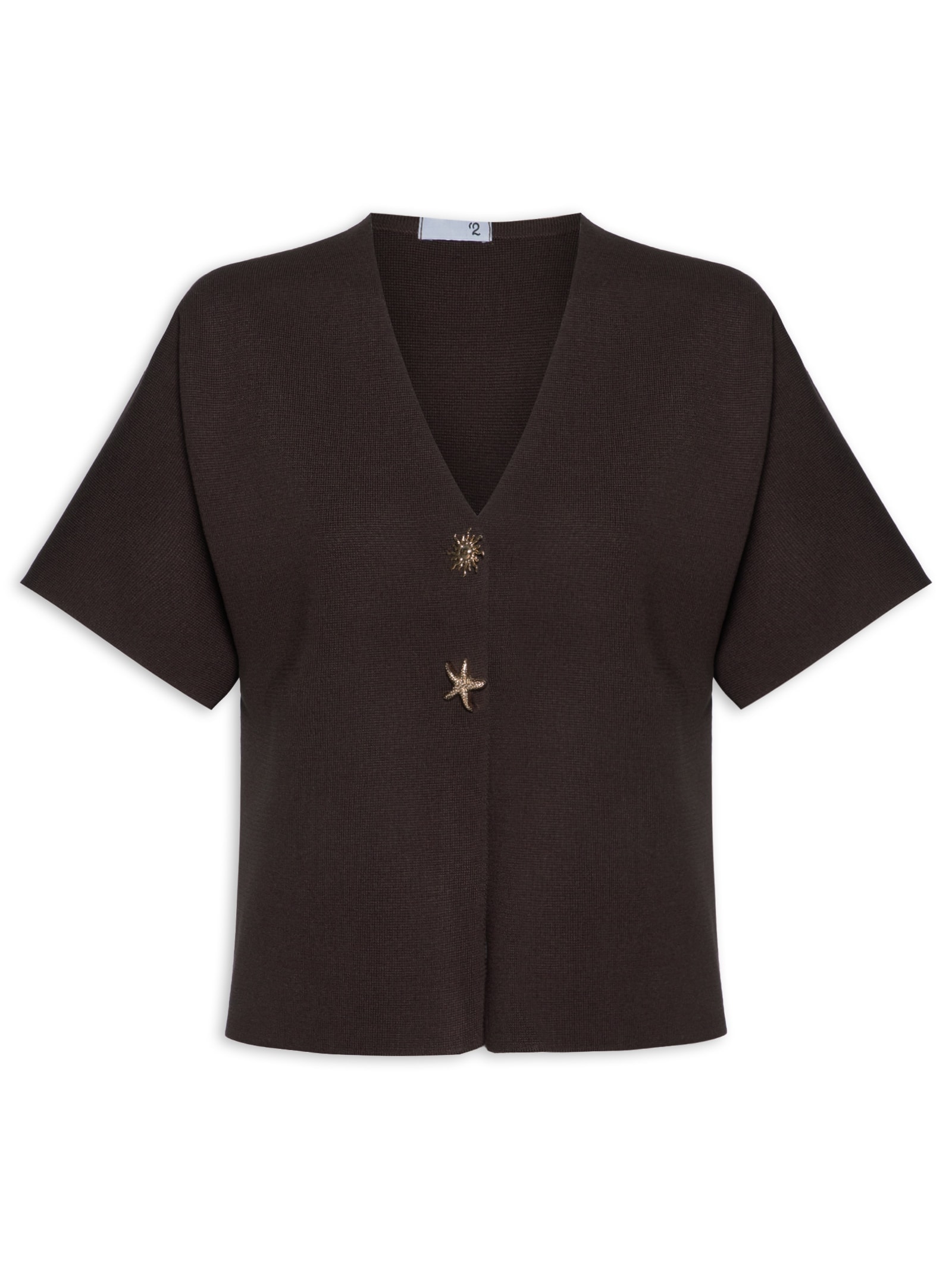 Blusa Feminina Manga Curta Em Tricot Marrom '2Essential