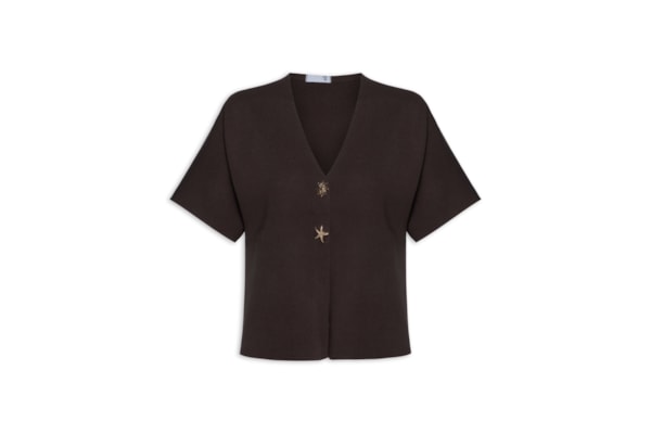 Blusa Feminina Manga Curta Em Tricot - Marrom