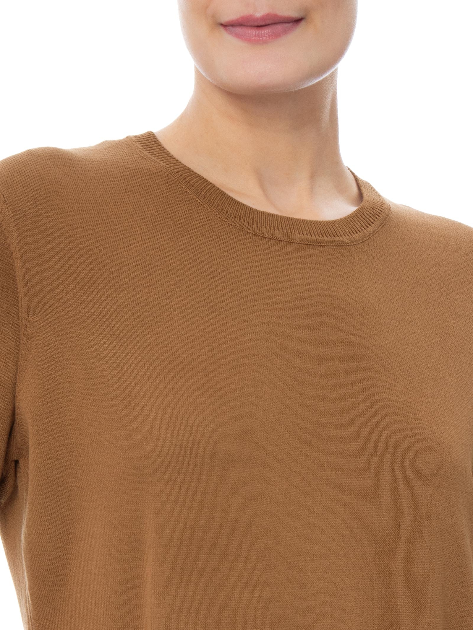Blusa Feminina Manga Curta em Tricot Marrom Basiq