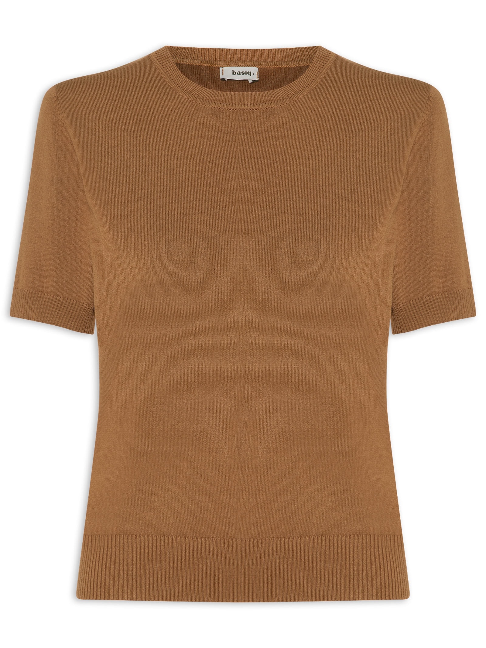Blusa Feminina Manga Curta em Tricot Marrom Basiq