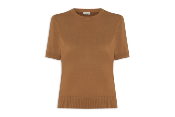 Blusa Feminina Manga Curta em Tricot - Marrom