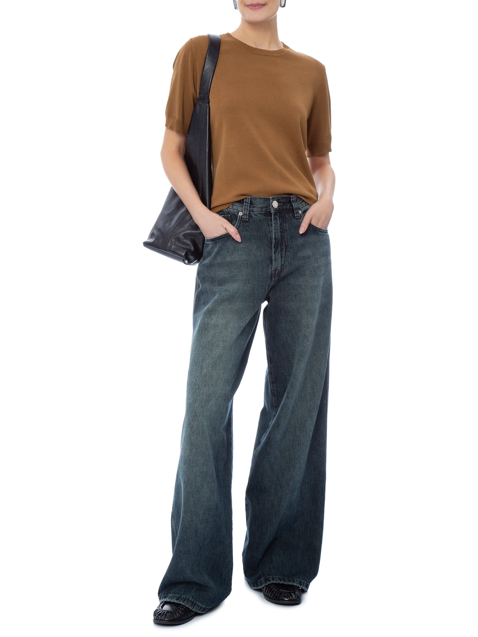 Blusa Feminina Manga Curta em Tricot Marrom Basiq