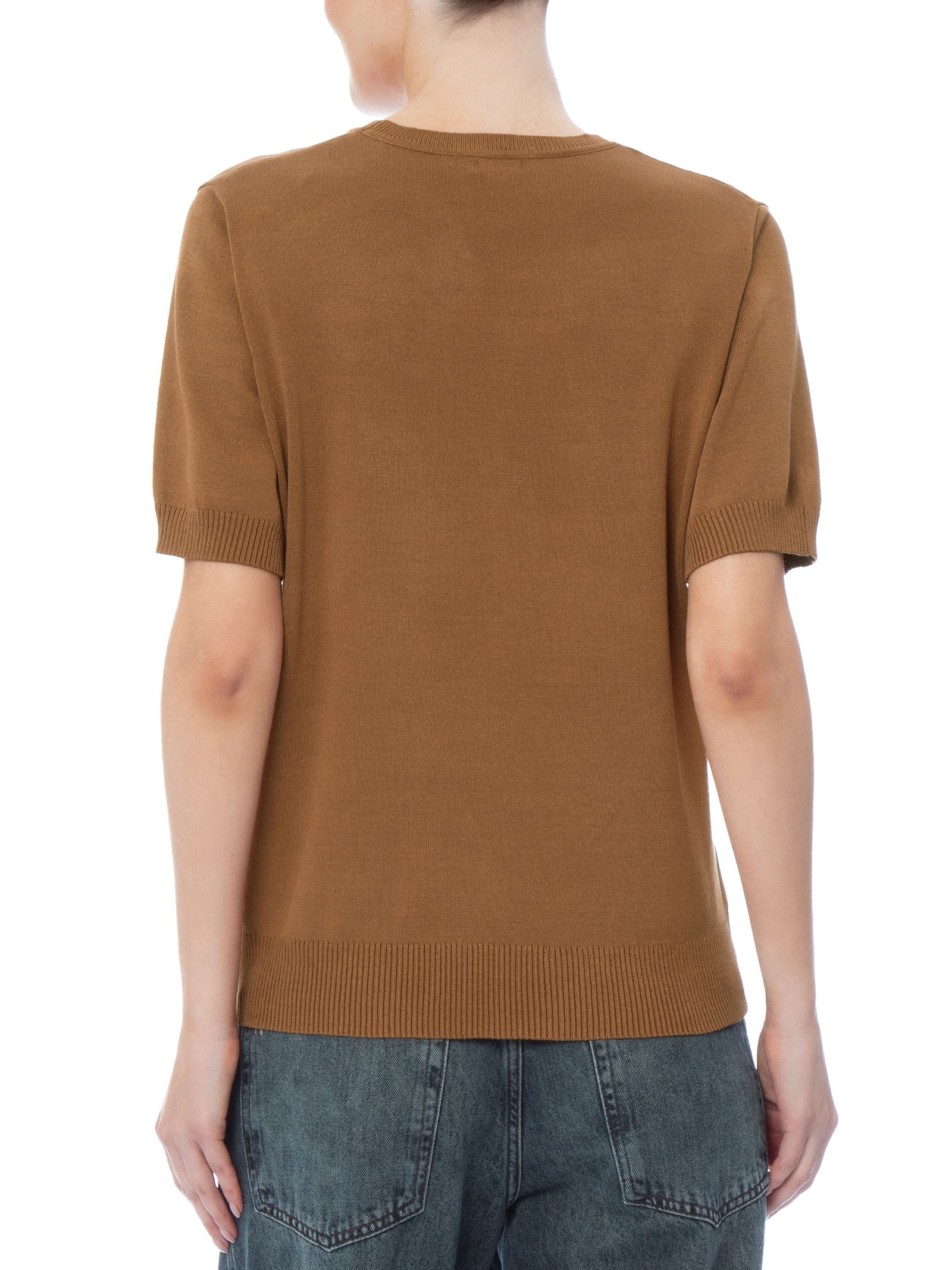 Blusa Feminina Manga Curta em Tricot Marrom Basiq