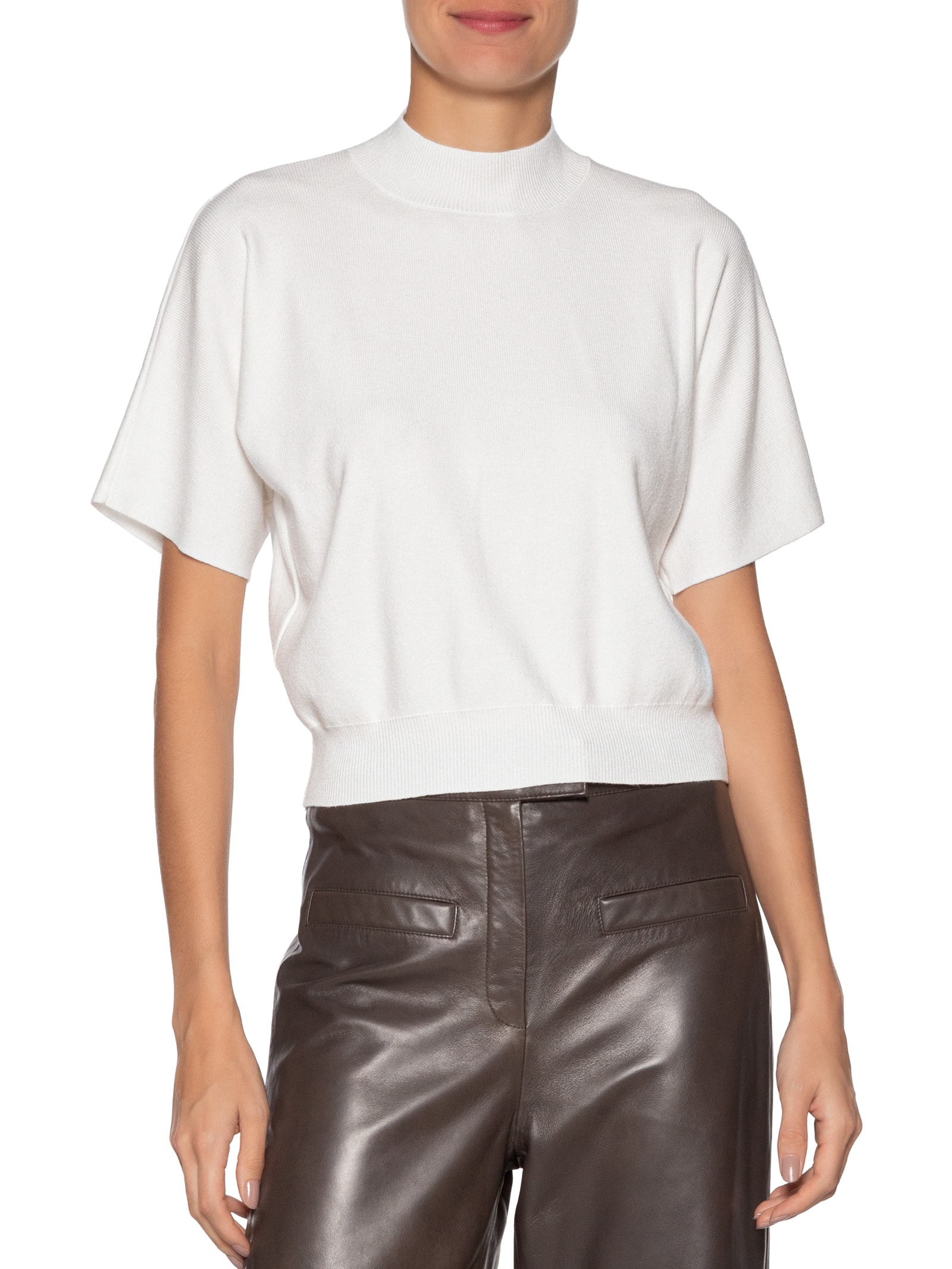 Blusa Feminina Manga Curta Em Tricot Off White '2Essential