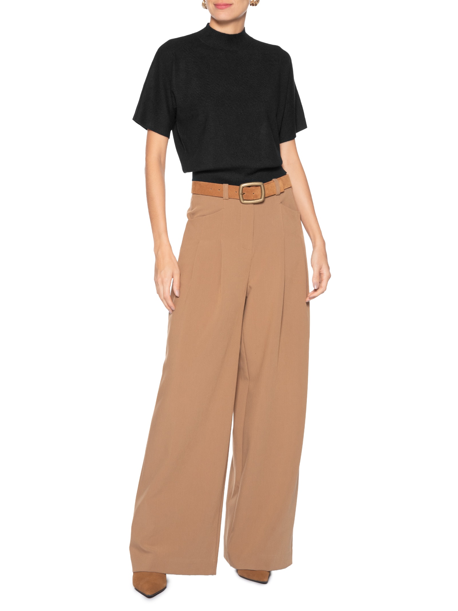 Blusa Feminina Manga Curta Em Tricot Preto '2Essential