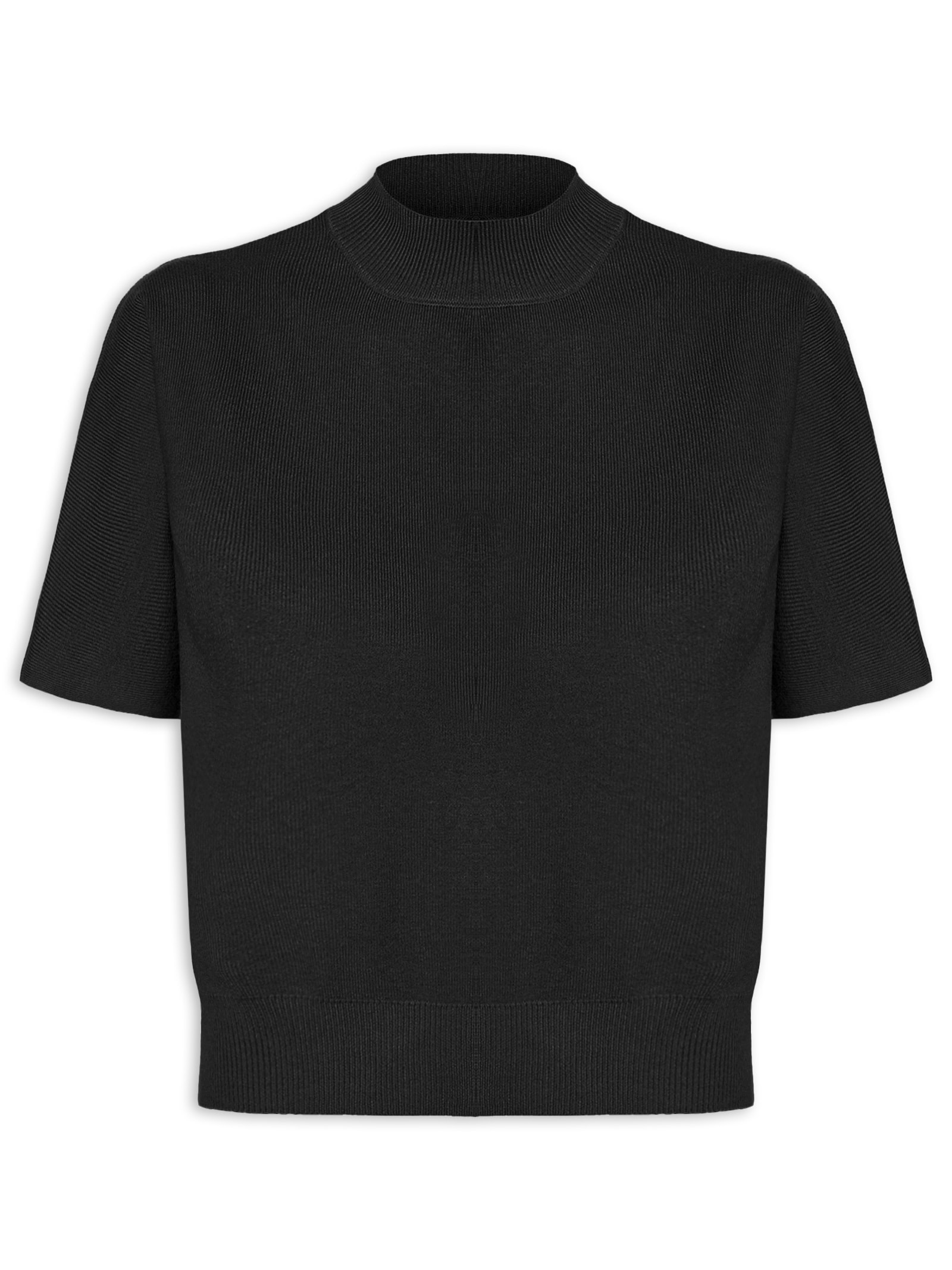 Blusa Feminina Manga Curta Em Tricot Preto '2Essential
