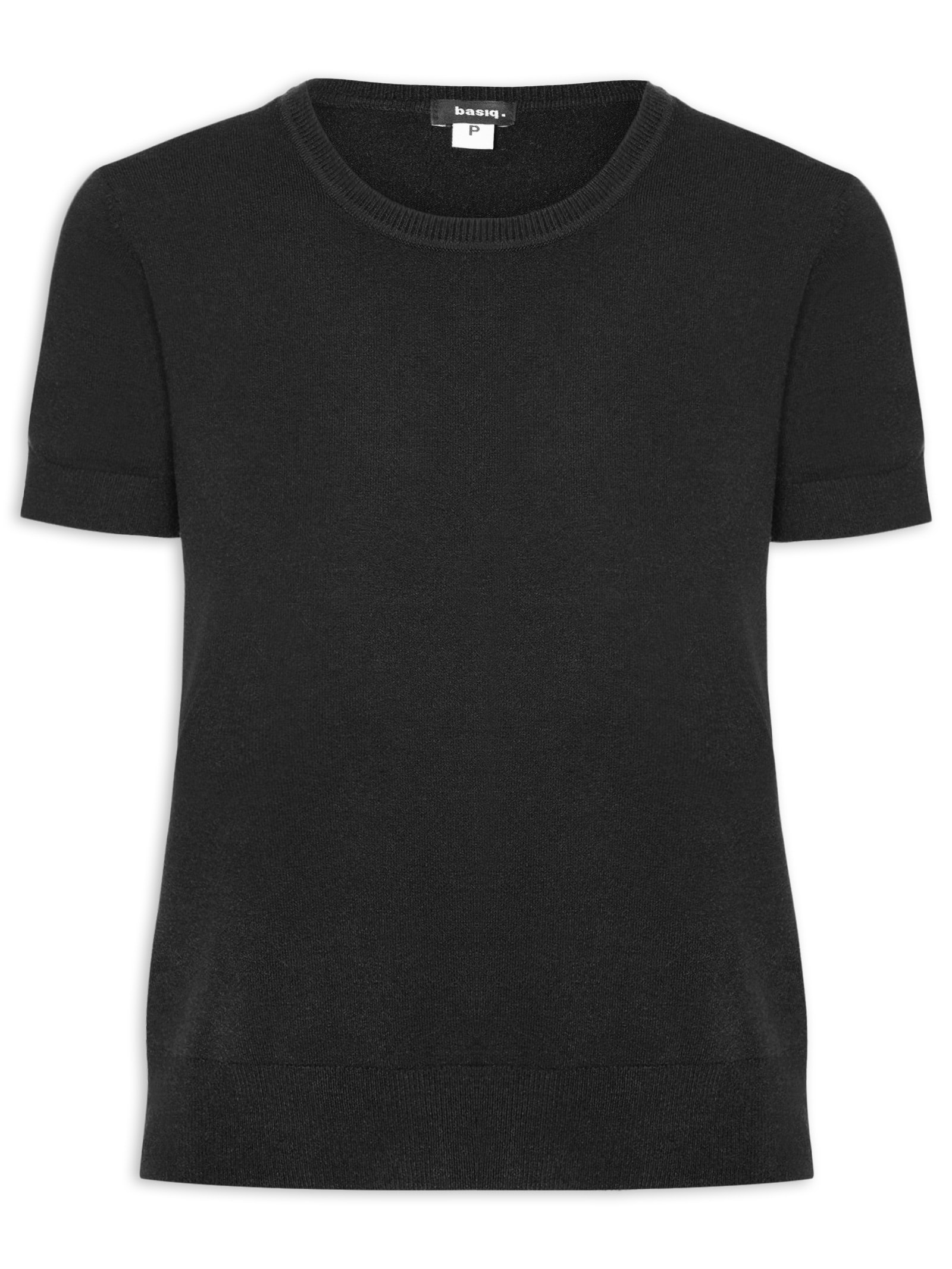 Blusa Feminina Manga Curta Em Tricot Preto Basiq
