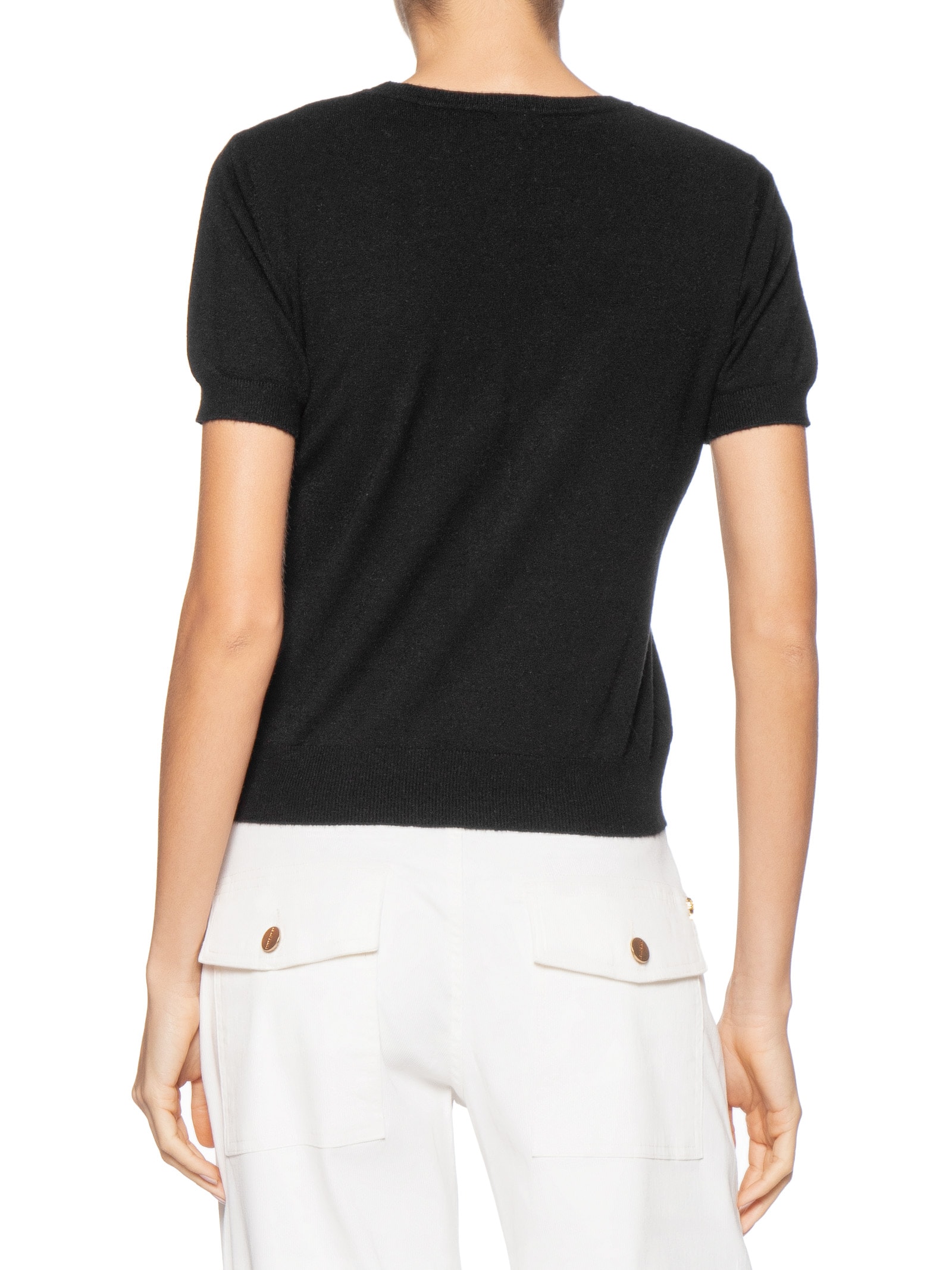 Blusa Feminina Manga Curta Em Tricot Preto Basiq