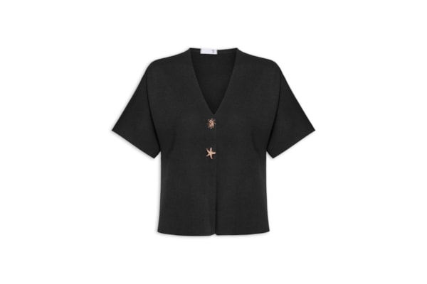 Blusa Feminina Manga Curta Em Tricot - Preto
