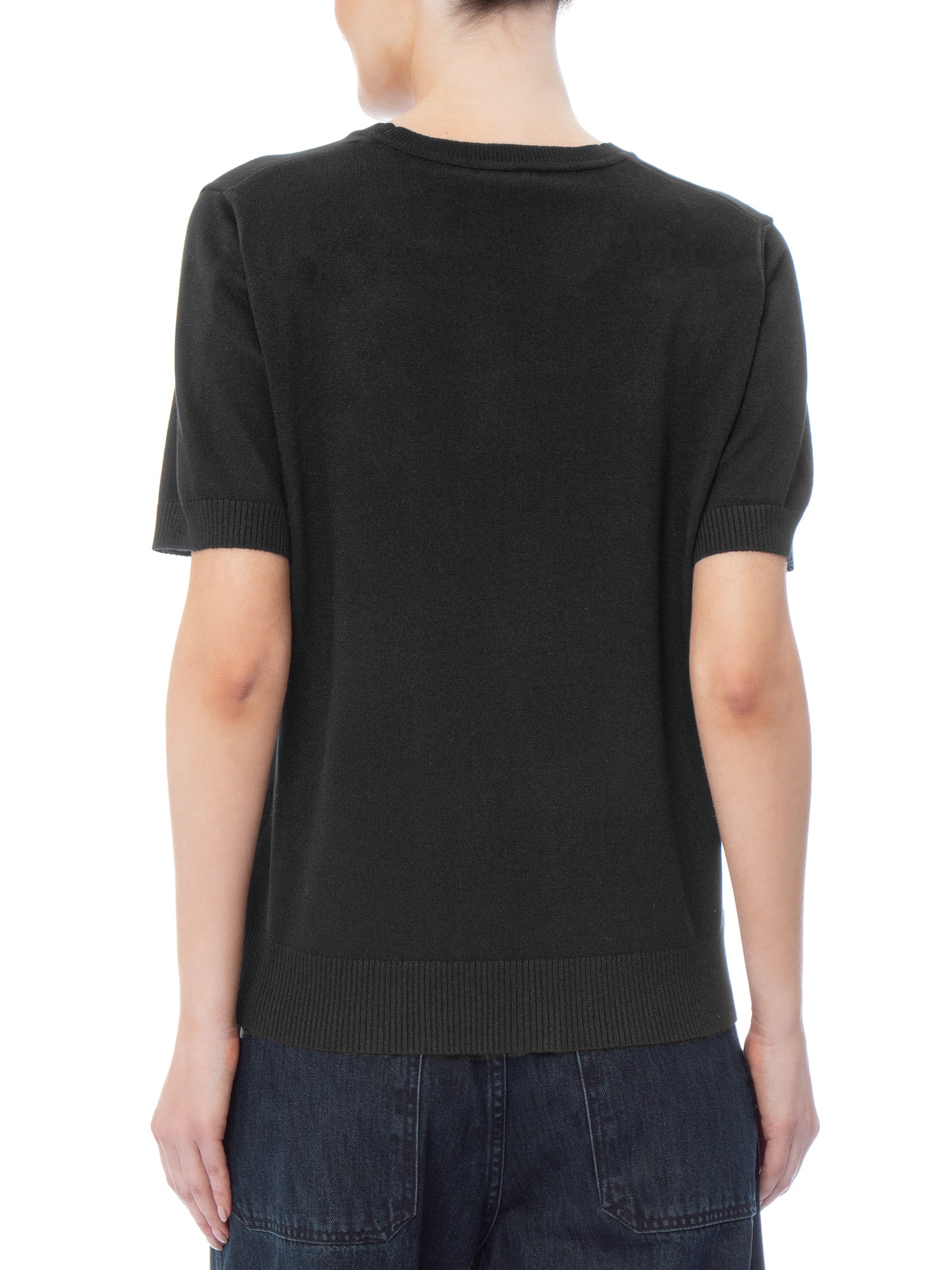 Blusa Feminina Manga Curta em Tricot Preto Basiq