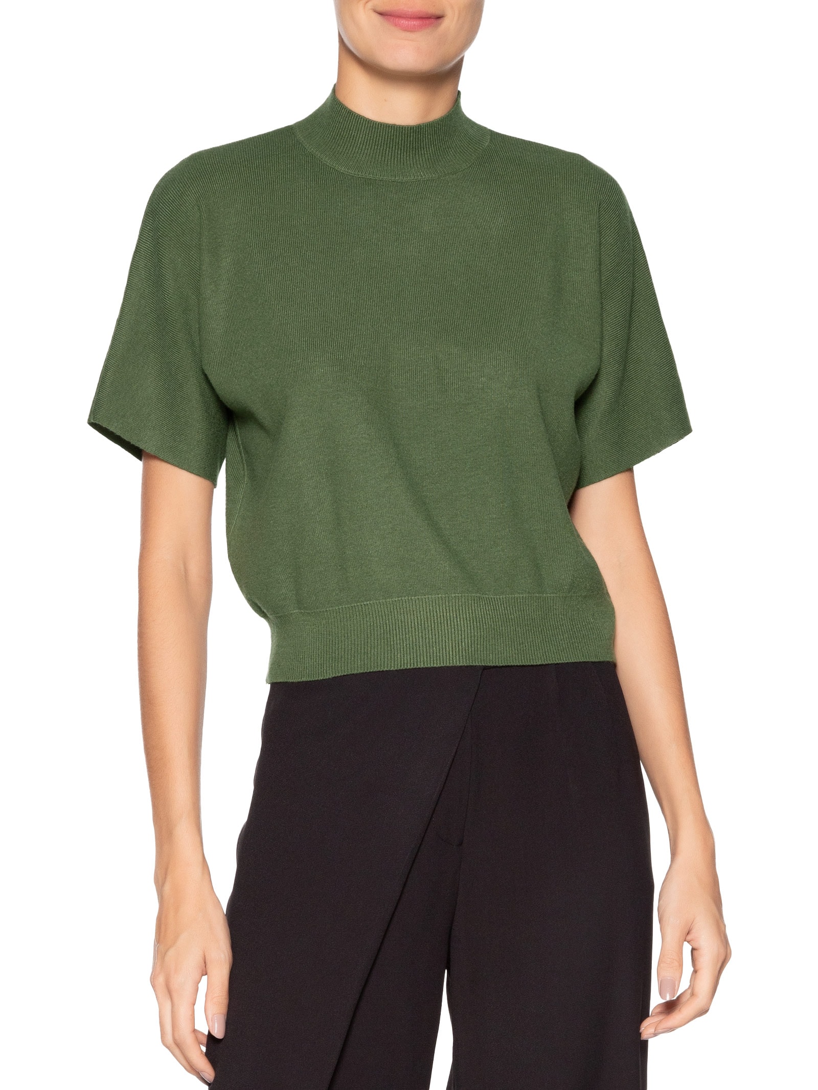 Blusa Feminina Manga Curta Em Tricot Verde '2Essential