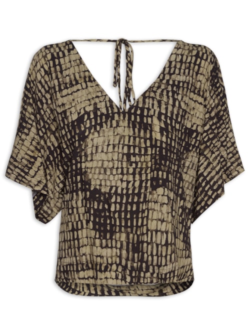 Blusa Feminina Manga Curta Estampa Blots – Marrom