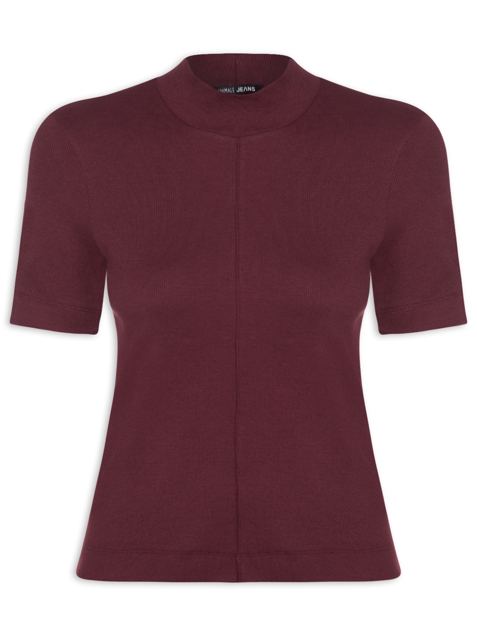 Blusa Feminina Manga Curta Gola Alta Ribana Vermelho Animale Jeans