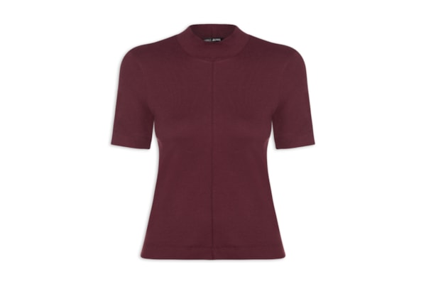 Blusa Feminina Manga Curta Gola Alta Ribana - Vermelho