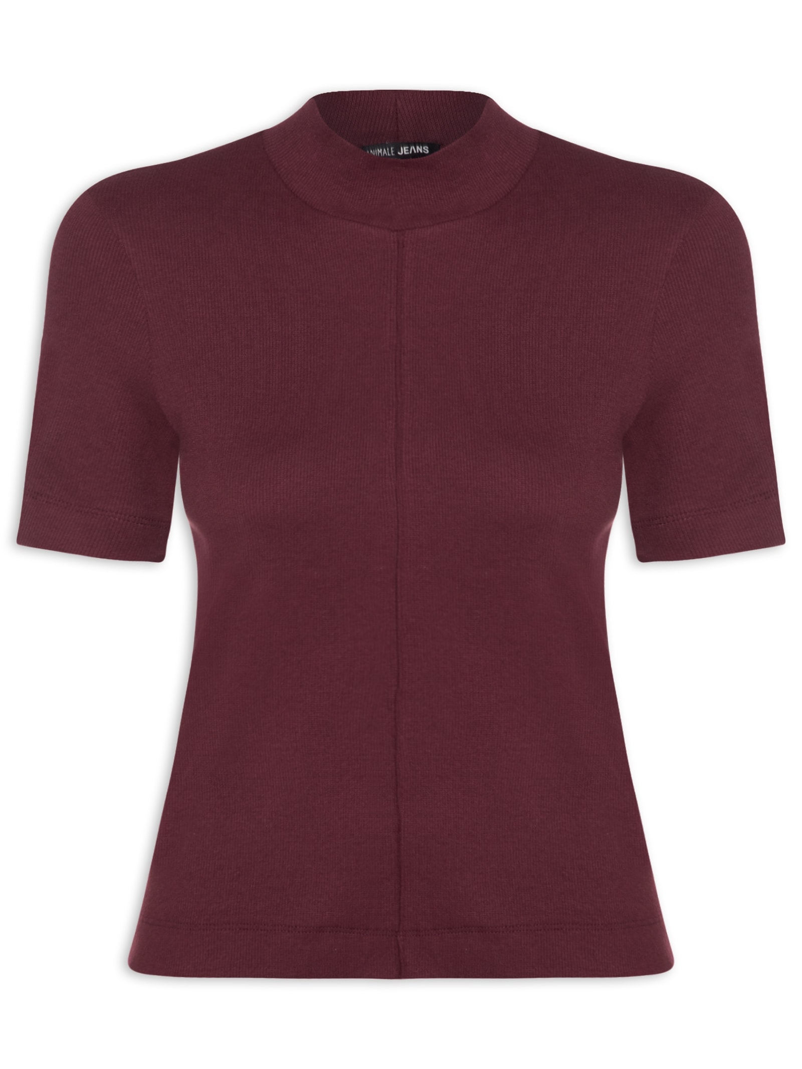 Blusa Feminina Manga Curta Gola Alta Ribana Vermelho Animale Jeans