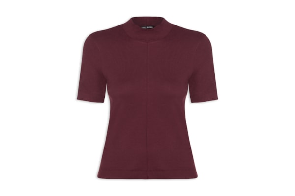 Blusa Feminina Manga Curta Gola Alta Ribana - Vermelho