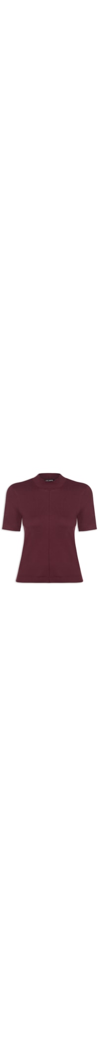 Blusa Feminina Manga Curta Gola Alta Ribana - Vermelho