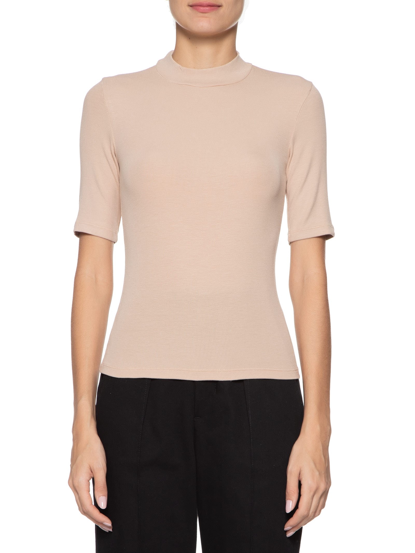 Blusa Feminina Manga Curta Justa ao Corpo Marrom Basiq