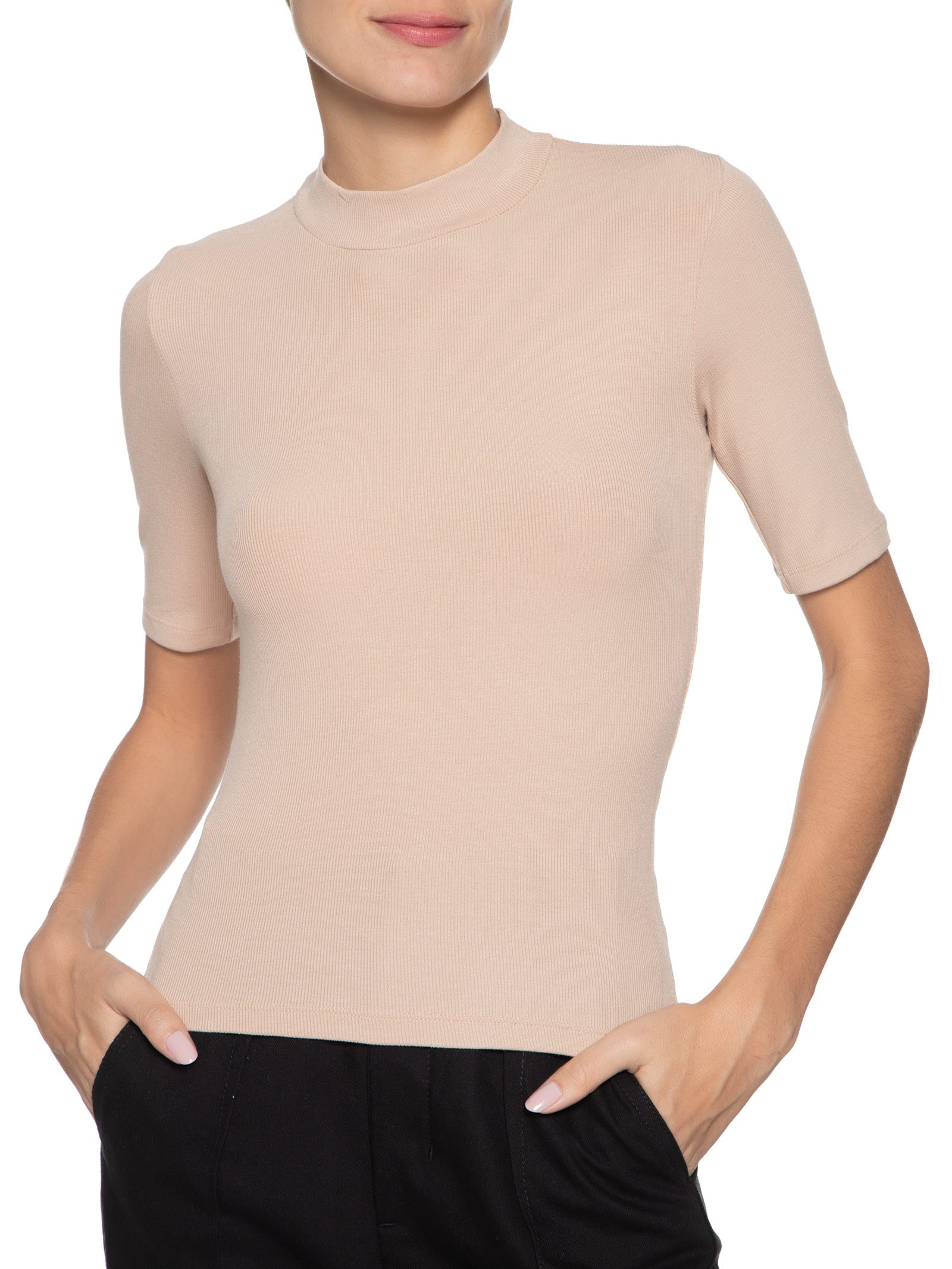 Blusa Feminina Manga Curta Justa ao Corpo Marrom Basiq