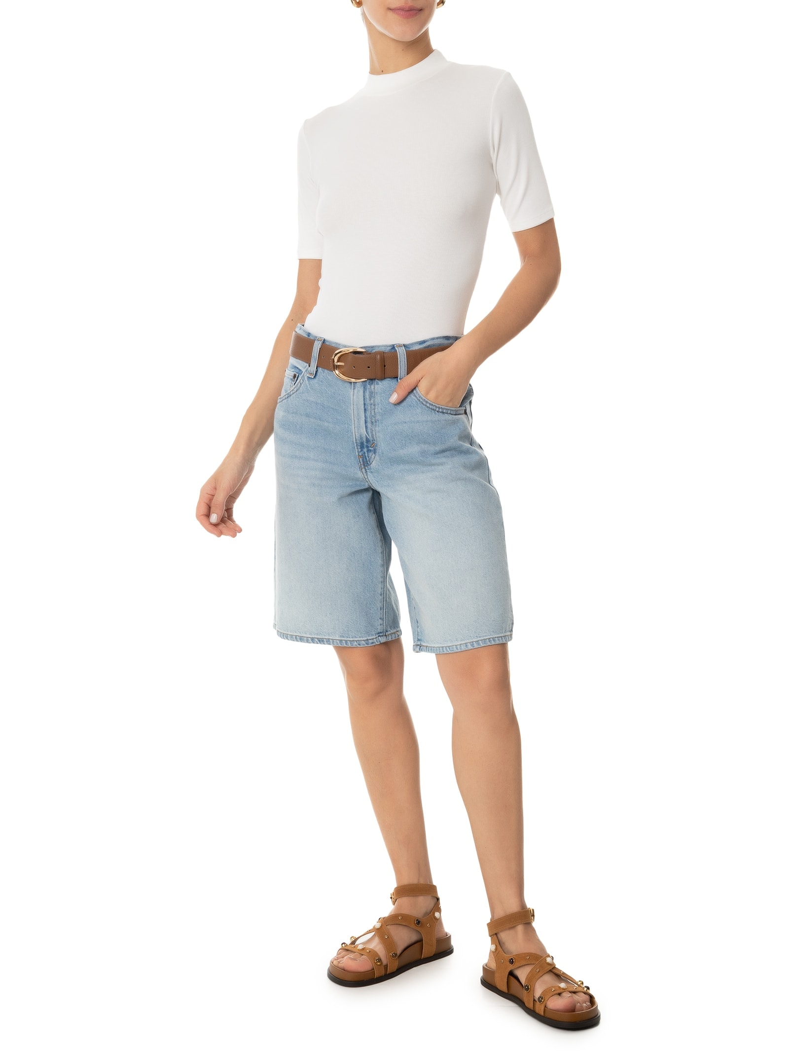 Blusa Feminina Manga Curta Justa ao Corpo Off White Basiq