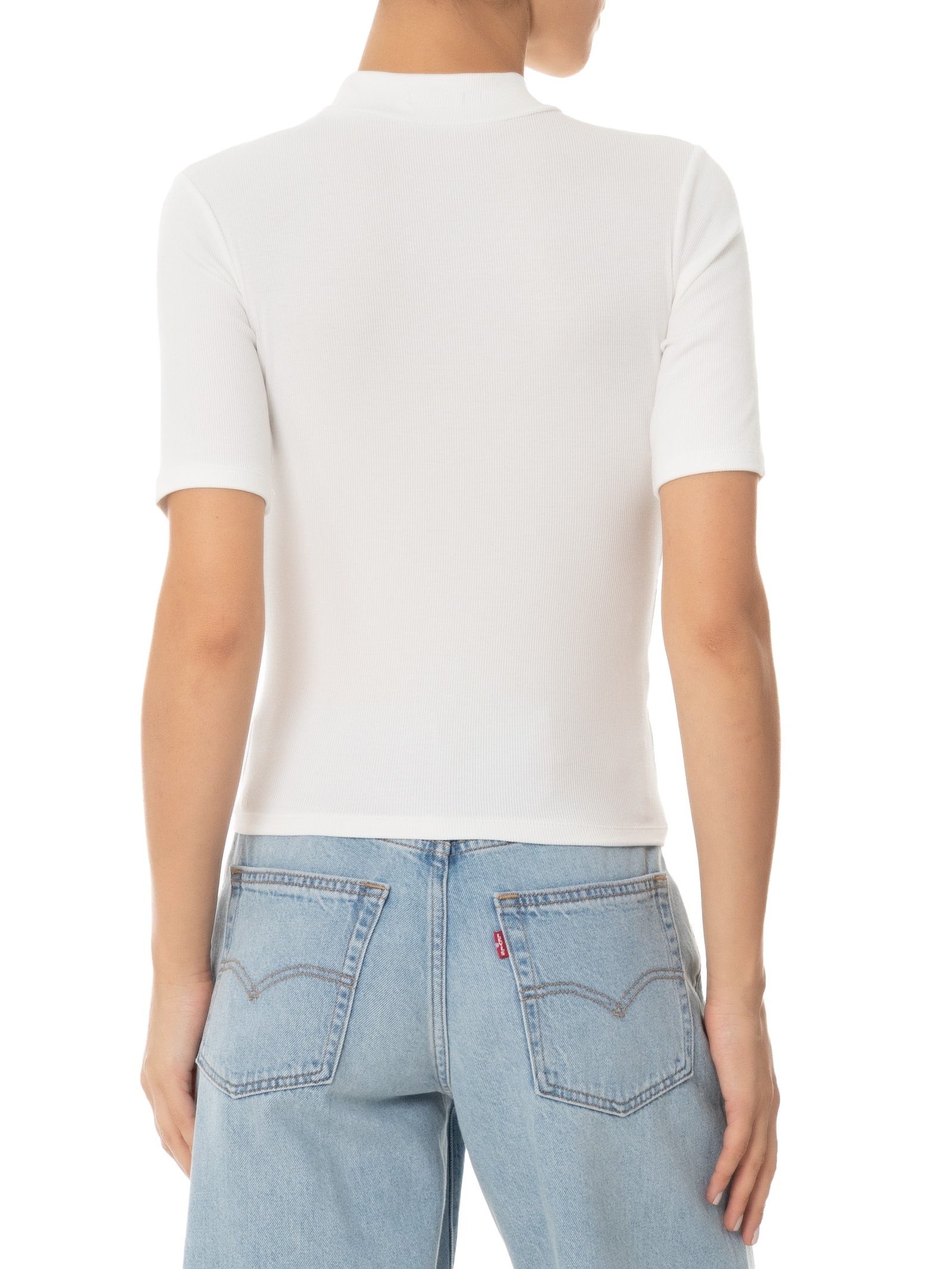 Blusa Feminina Manga Curta Justa ao Corpo Off White Basiq