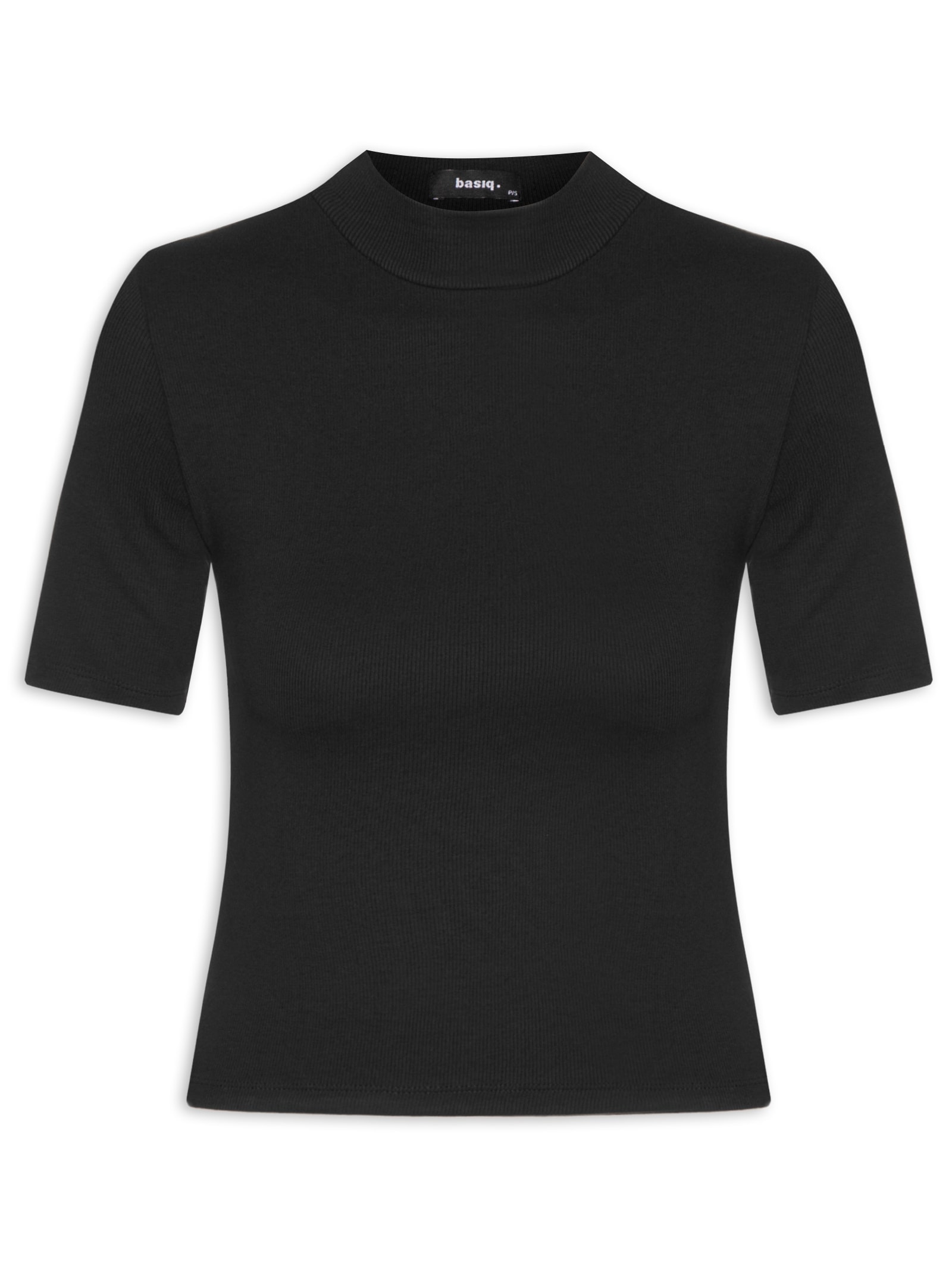 Blusa Feminina Manga Curta Justa ao Corpo Preto Basiq