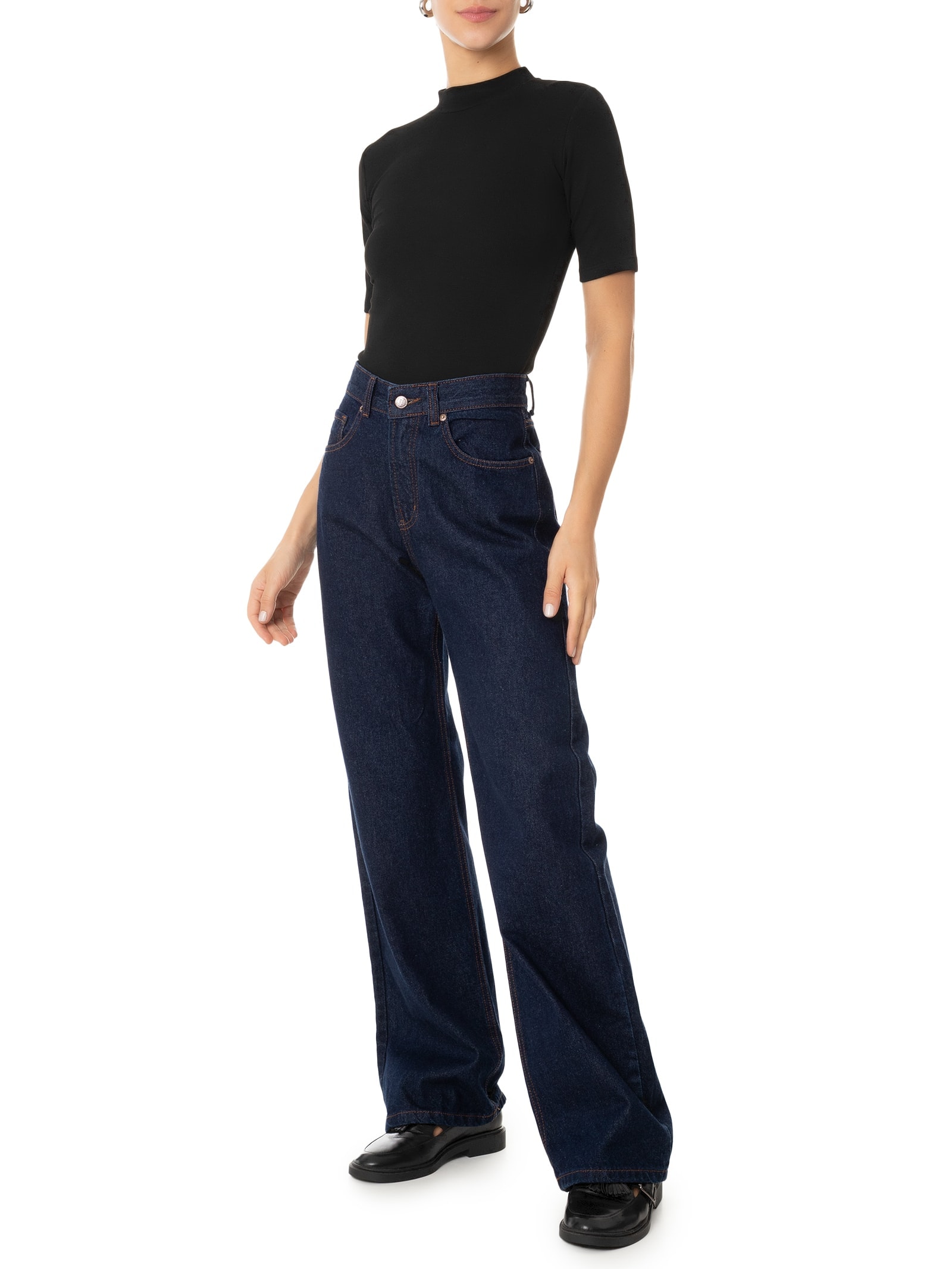 Blusa Feminina Manga Curta Justa ao Corpo Preto Basiq