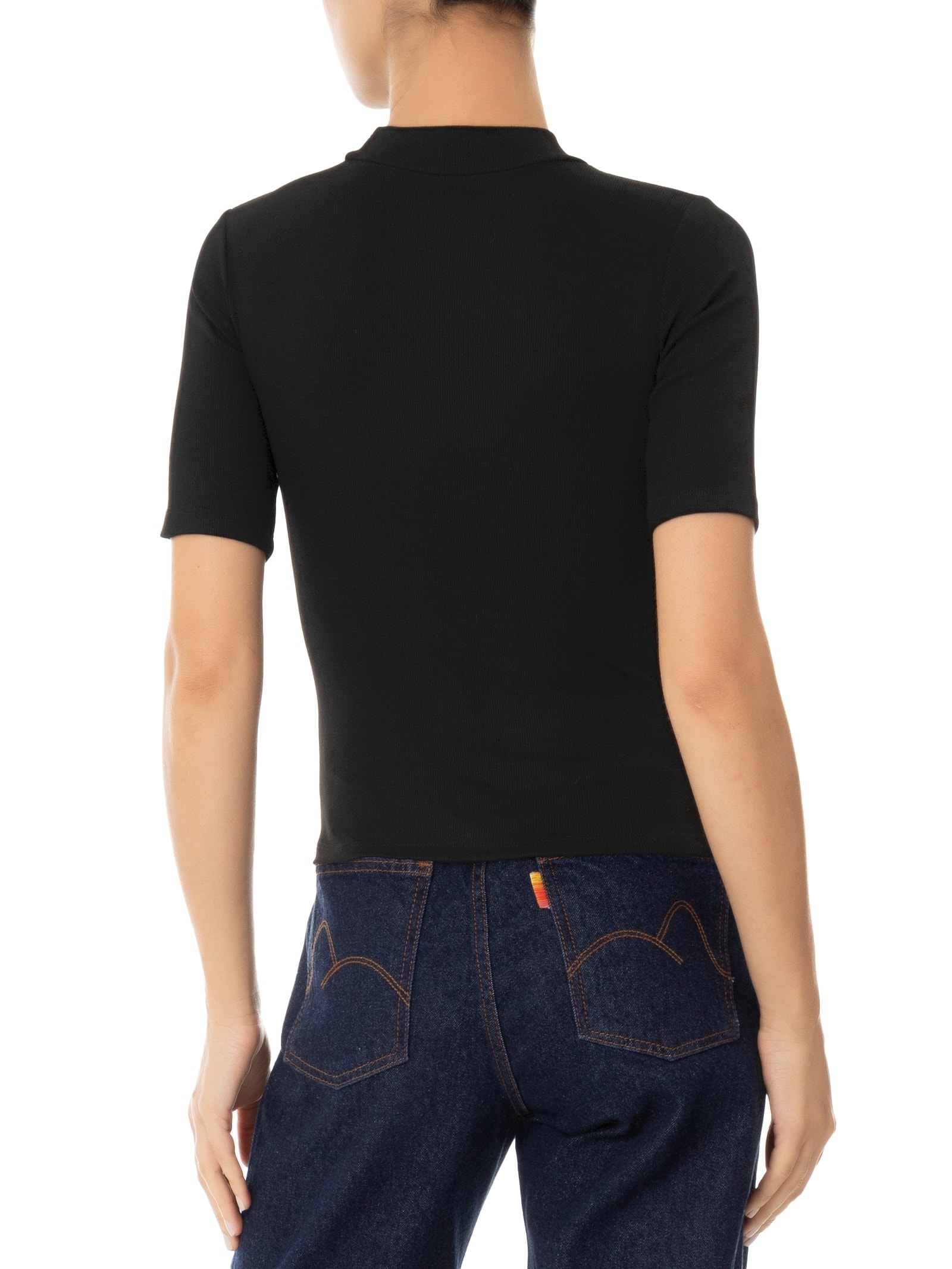 Blusa Feminina Manga Curta Justa ao Corpo Preto Basiq
