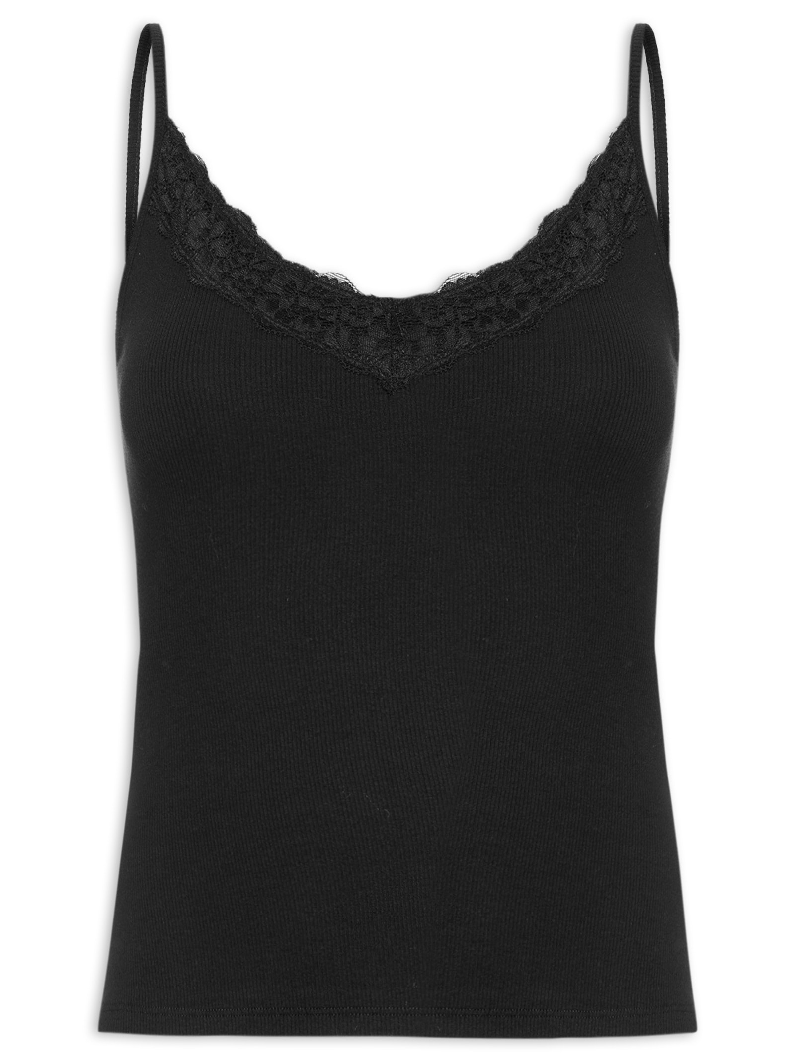 Blusa Feminina Manga Curta Lace Trim Longline Cami Preto Cotton On
