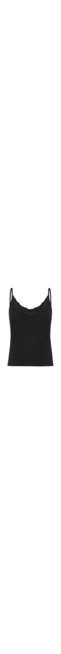 Blusa Feminina Manga Curta Lace Trim Longline Cami - Preto