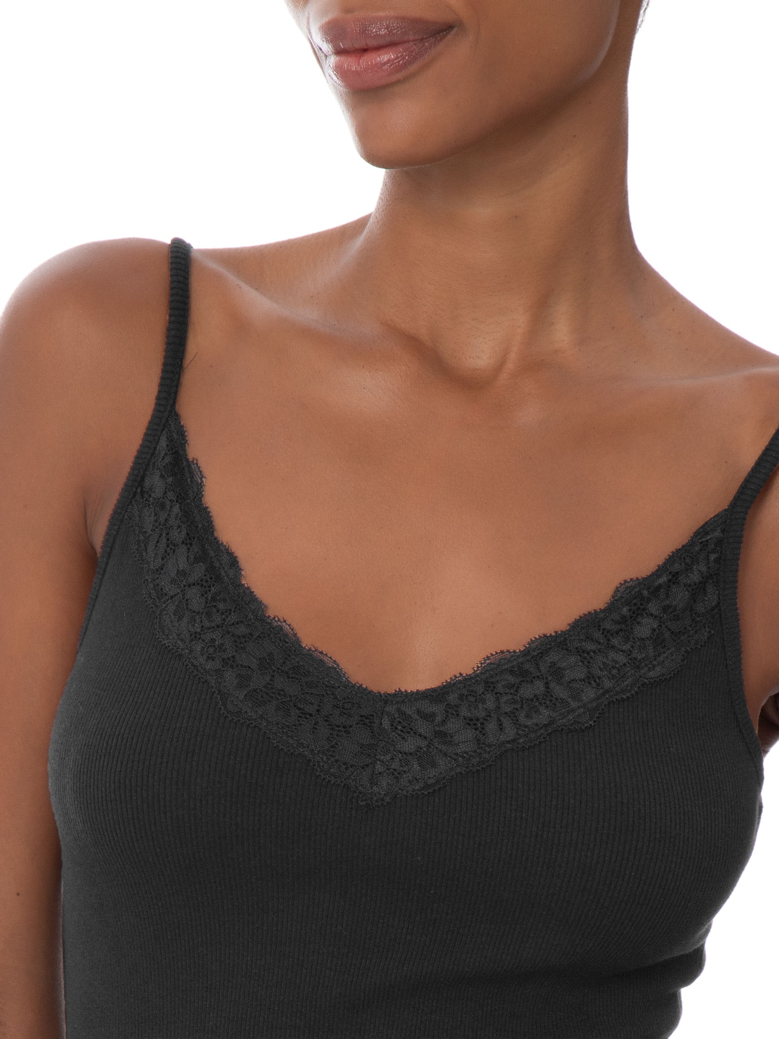 Blusa Feminina Manga Curta Lace Trim Longline Cami Preto Cotton On