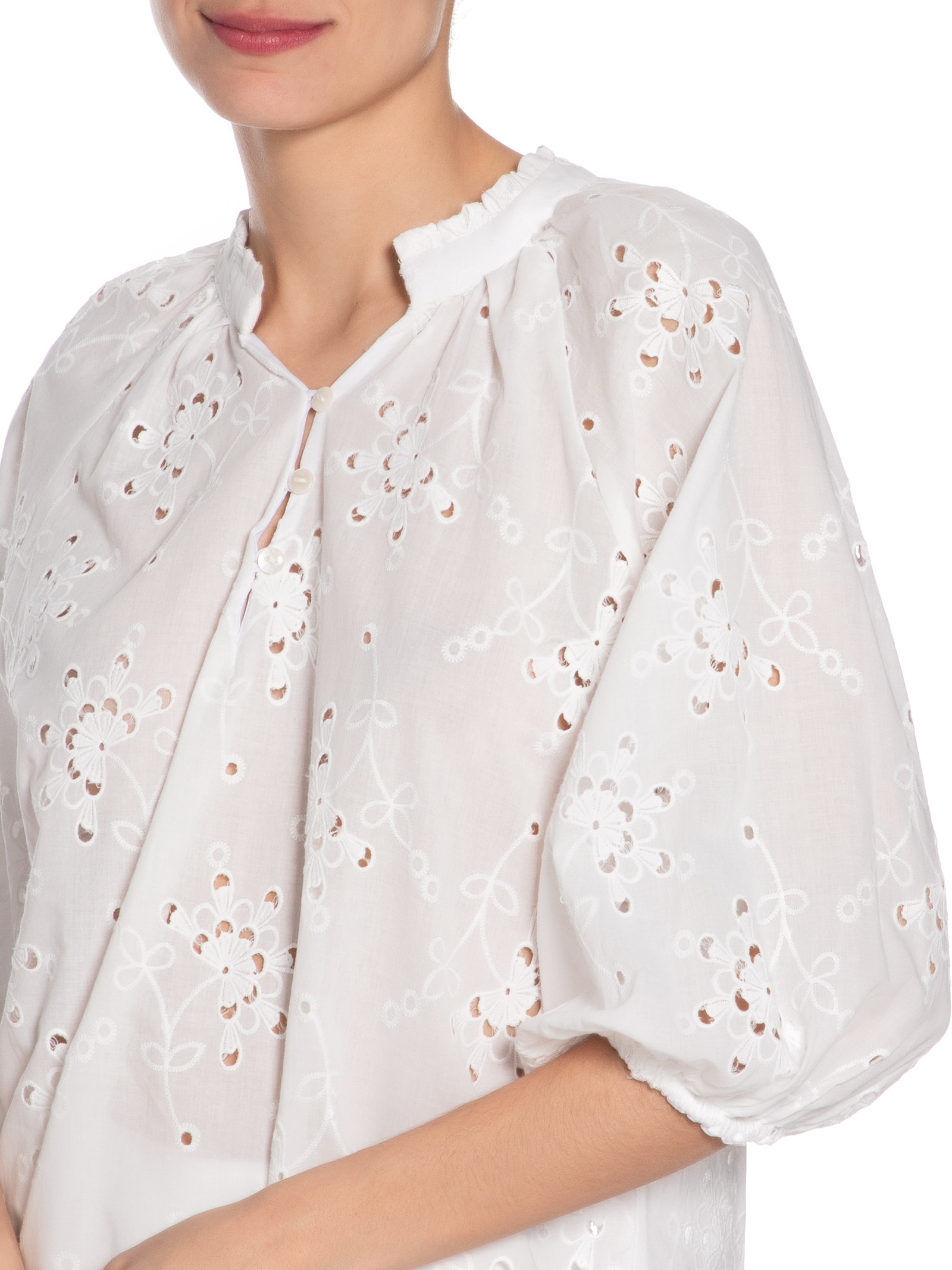 Blusa Feminina Manga Curta Laise Branco Maria Filó