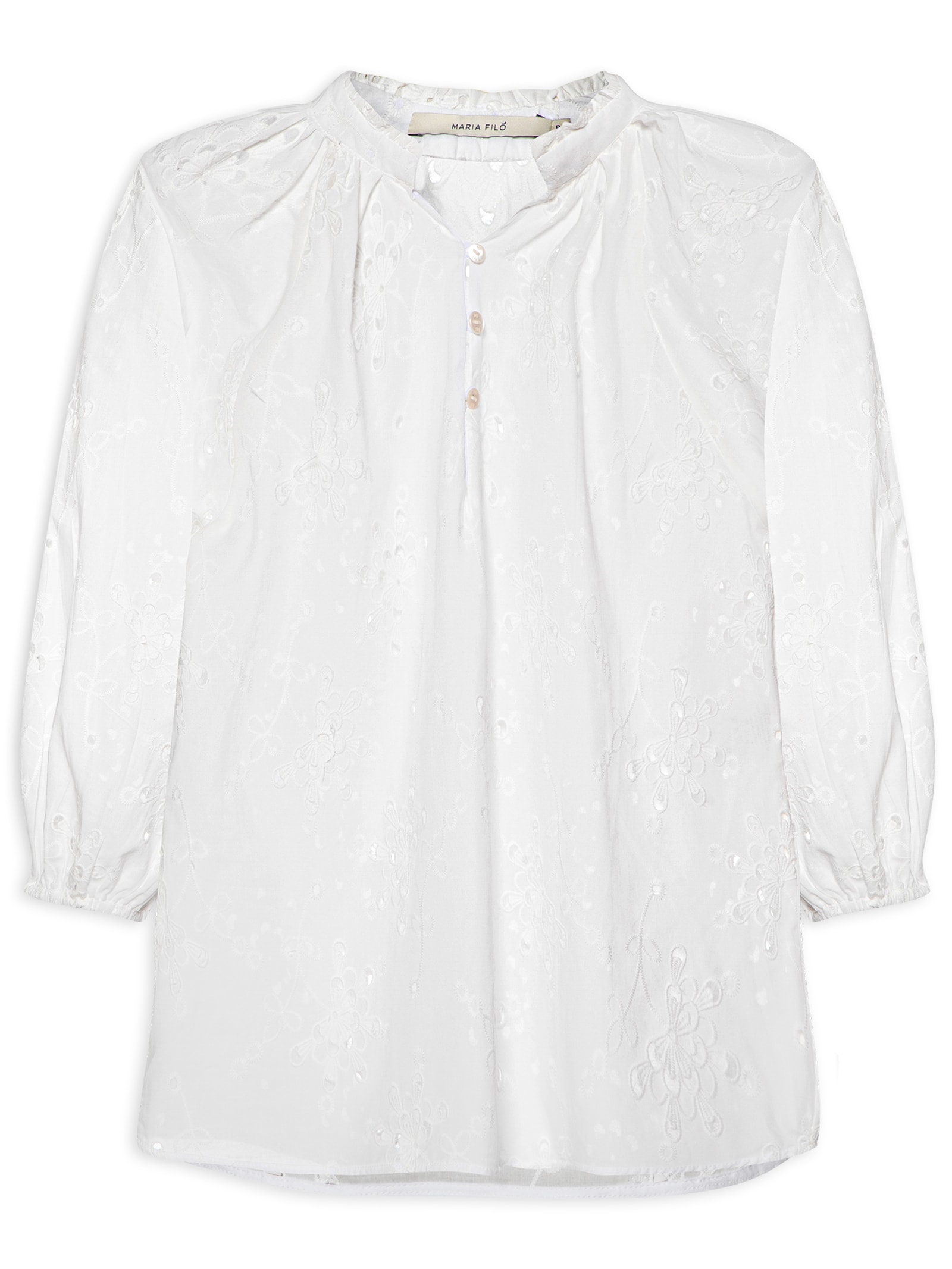 Blusa Feminina Manga Curta Laise Branco Maria Filó