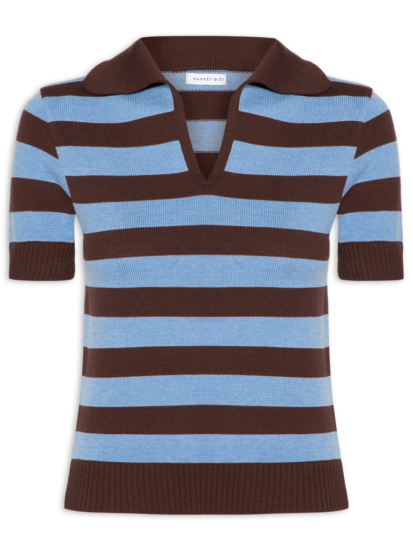 Blusa Feminina Manga Curta Listrada Em Tricot Azul Market 33