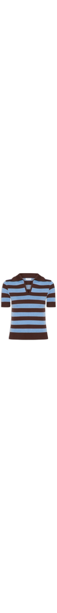 Blusa Feminina Manga Curta Listrada Em Tricot - Azul