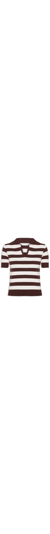 Blusa Feminina Manga Curta Listrada Em Tricot - Marrom