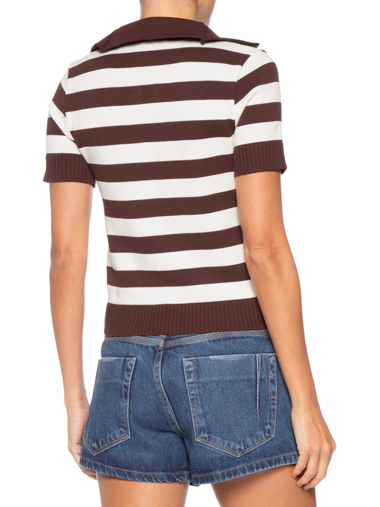 Blusa Feminina Manga Curta Listrada Em Tricot Marrom Market 33