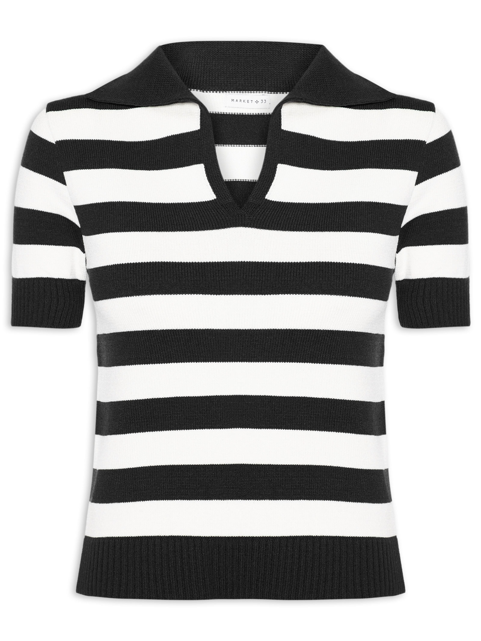 Blusa Feminina Manga Curta Listrada Em Tricot Preto Market 33