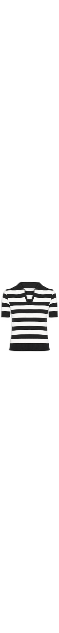 Blusa Feminina Manga Curta Listrada Em Tricot - Preto
