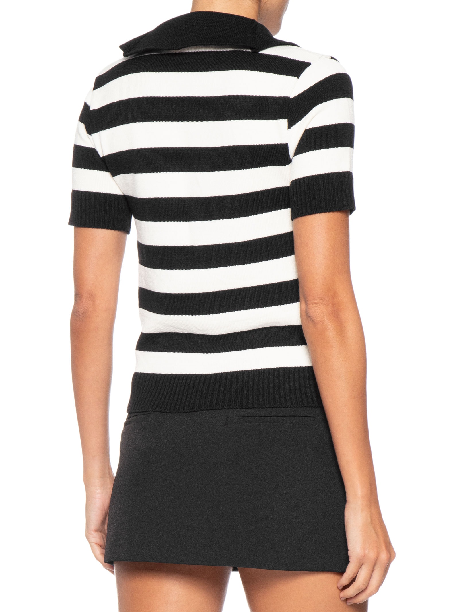 Blusa Feminina Manga Curta Listrada Em Tricot Preto Market 33