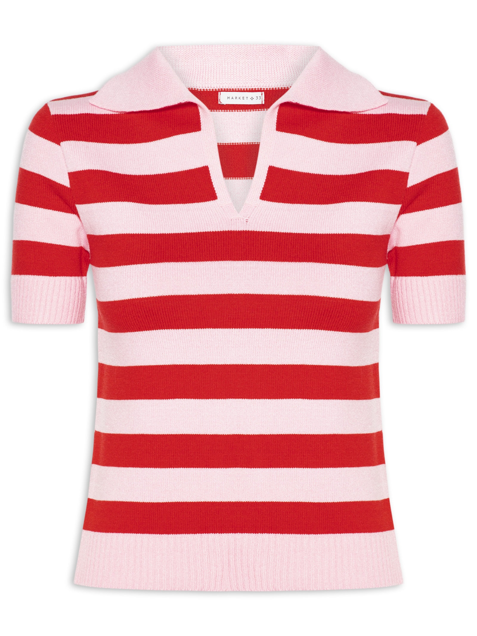 Blusa Feminina Manga Curta Listrada Em Tricot Rosa Market 33