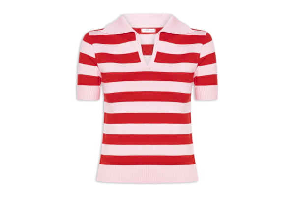 Blusa Feminina Manga Curta Listrada Em Tricot - Rosa