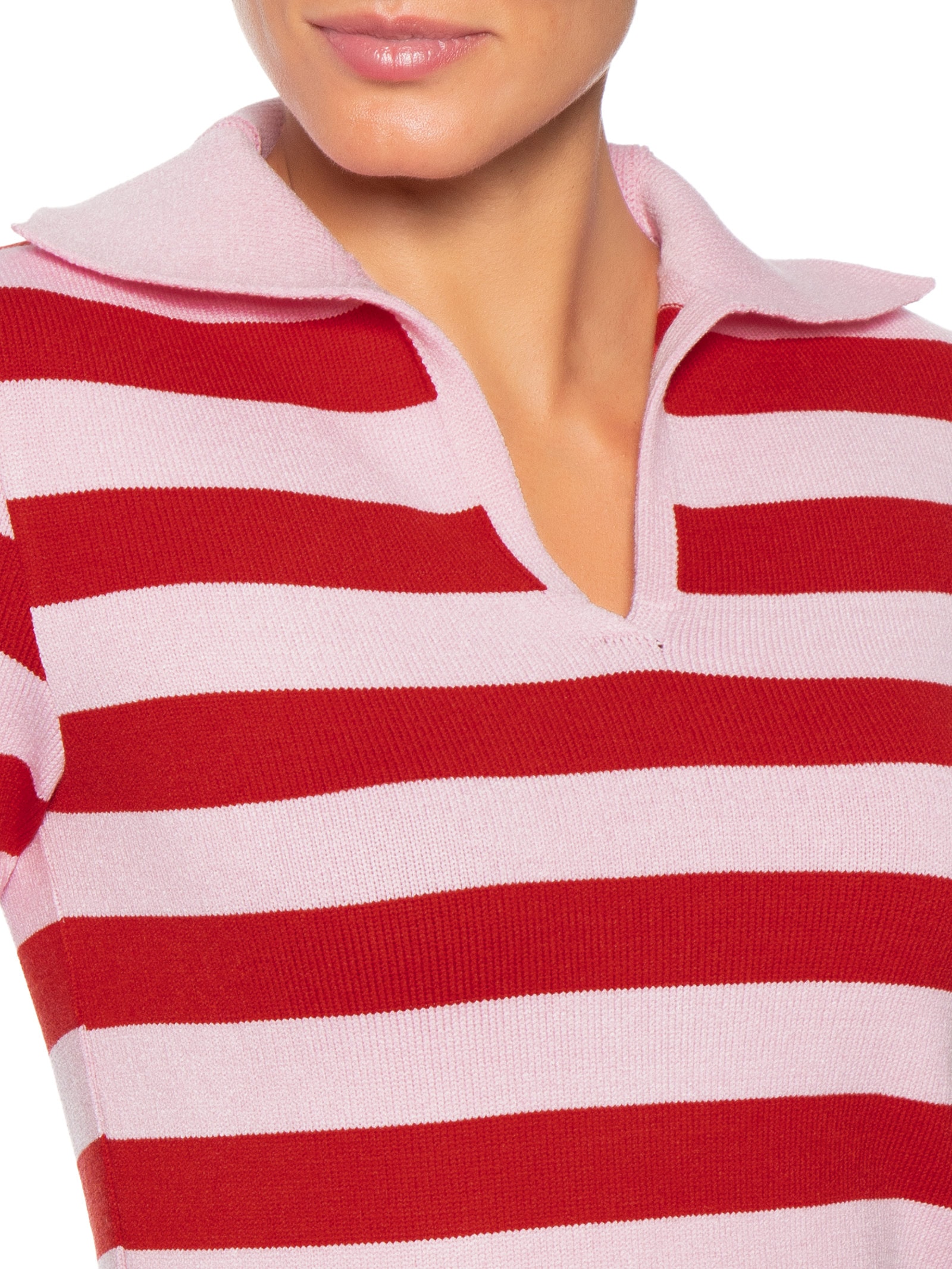 Blusa Feminina Manga Curta Listrada Em Tricot Rosa Market 33