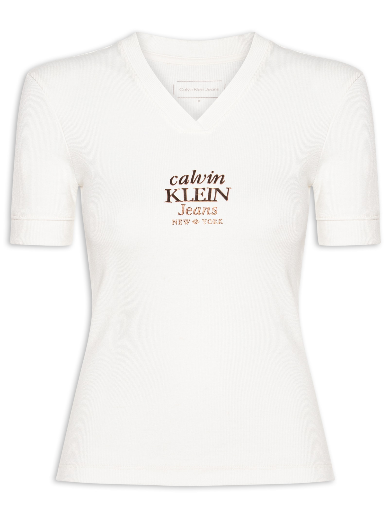 Blusa Feminina Manga Curta Logo NY Foil Off White Calvin Klein Jeans